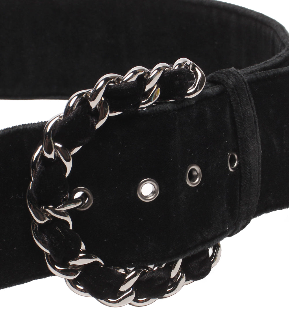 CHANEL ベルト チェーンバックル ベルベットベルト シルバー金具 レディース シャネル