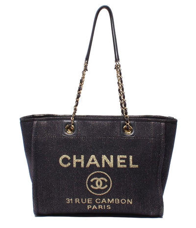 CHANEL トートバッグ 肩掛け ゴールド金具 ミックスファイバー ドーヴィルMM レディース シャネル
