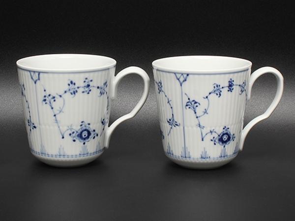 美品 Royal Copenhagen マグカップ 2点セット ペア ブルーフルーテッドプレイン ロイヤルコペンハーゲン