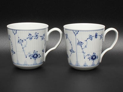 美品 Royal Copenhagen マグカップ 2点セット ペア ブルーフルーテッドプレイン ロイヤルコペンハーゲン