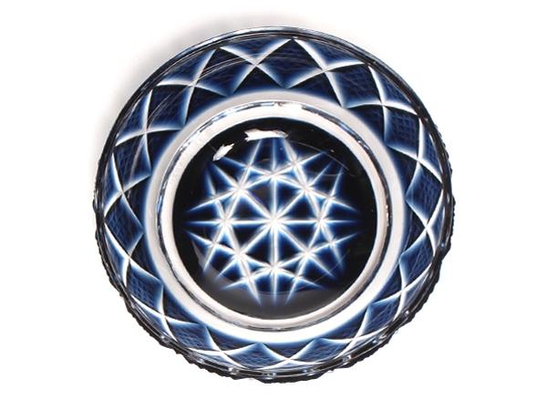 美品 島津薩摩切子 小皿 藍 8cm