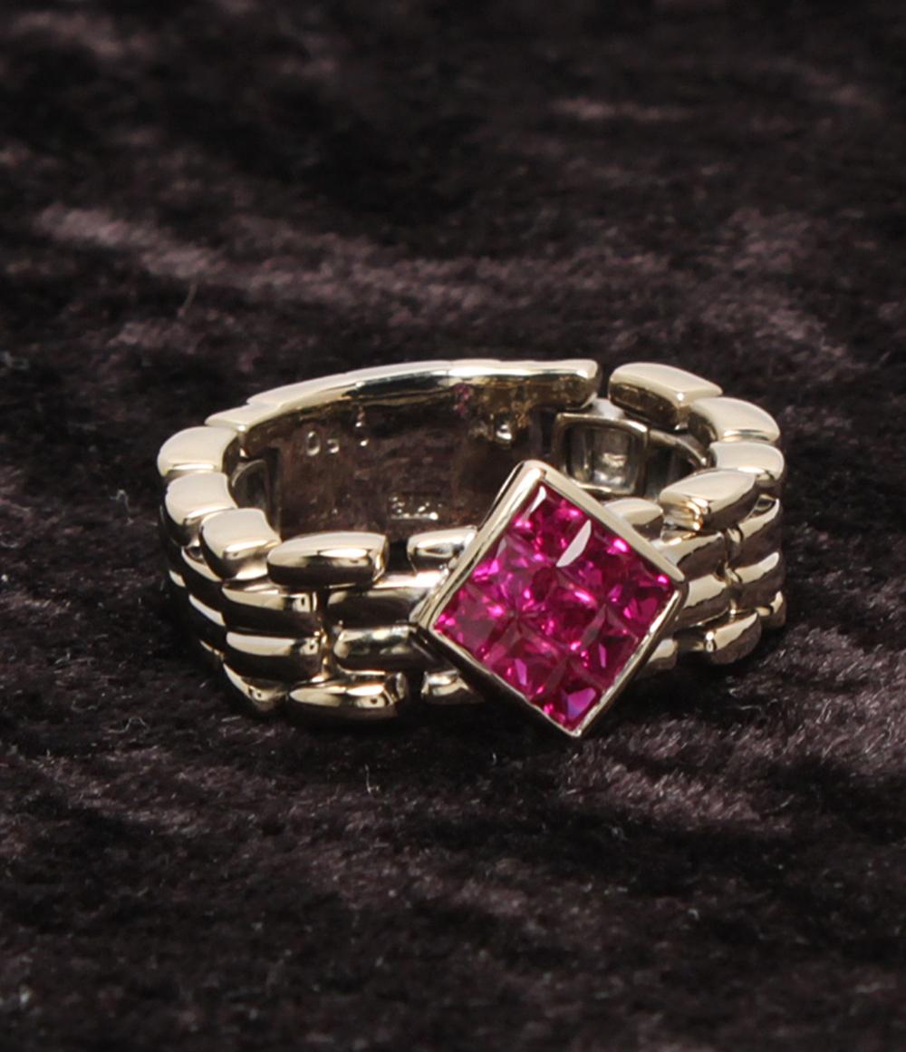 美品 リング 指輪 K18 ルビー ミステリーセッティング レディース SIZE 15号