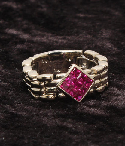 美品 リング 指輪 K18 ルビー ミステリーセッティング レディース SIZE 15号