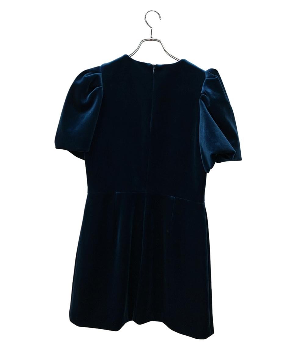 美品 REVECCA VALLANCE 半袖ワンピース ベルベット パフスリーブ 胸元カットアウト クリスタルリボン Aライン ミニ タグ付き Brandy Bow Mini Dress