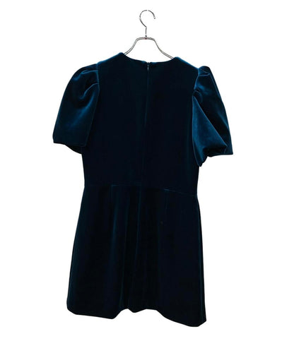 美品 REVECCA VALLANCE 半袖ワンピース ベルベット パフスリーブ 胸元カットアウト クリスタルリボン Aライン ミニ タグ付き Brandy Bow Mini Dress
