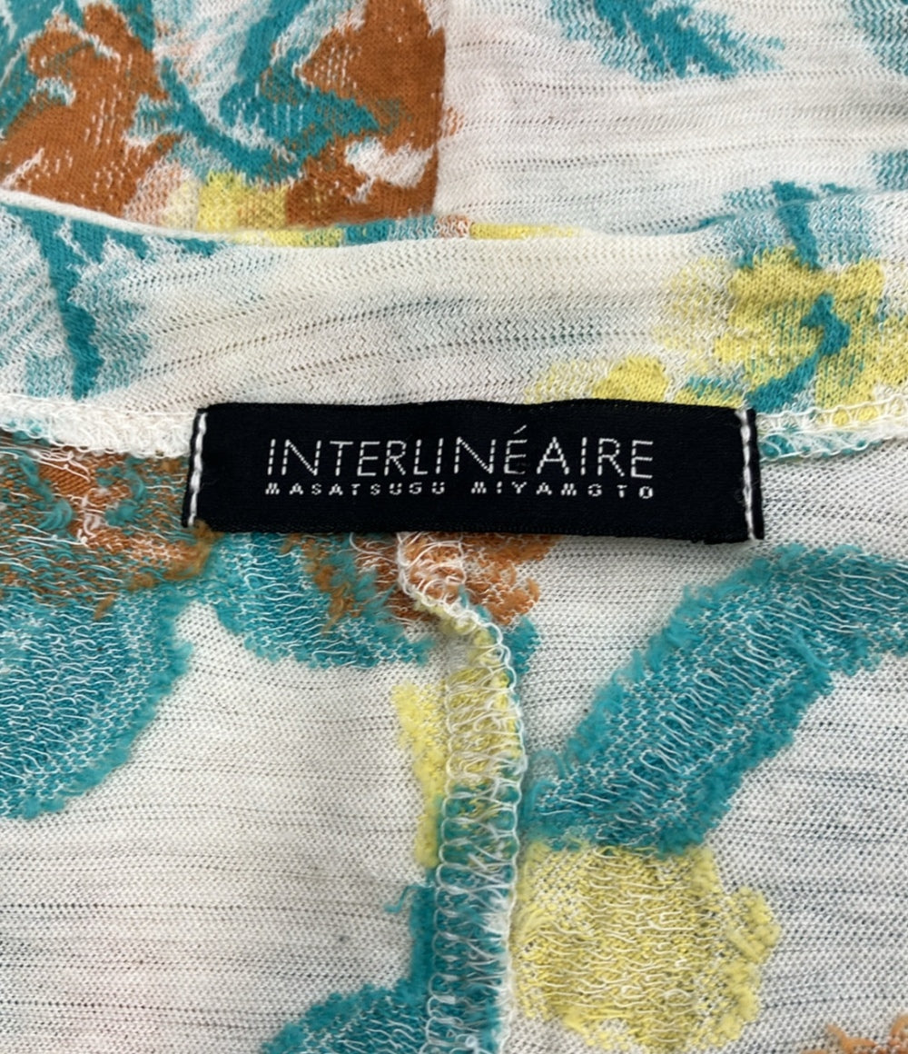 美品 アンテルリネエール ノーカラー半袖シャツ 花柄 レディース (M) INTERLINE AIRE