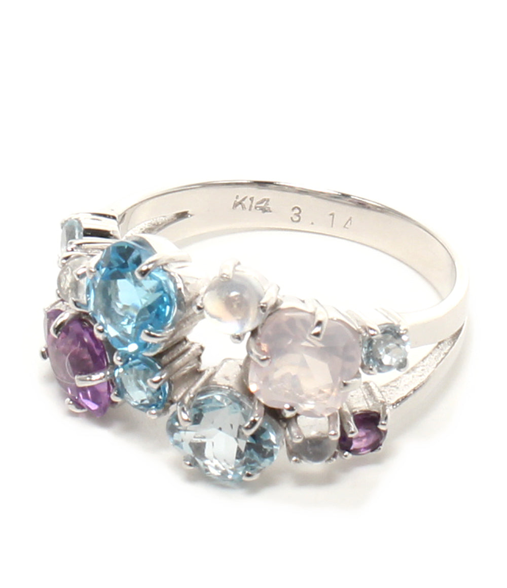 美品 リング 指輪 K14 ブルートパーズ アメジスト 3.14ct レディース SIZE 11号