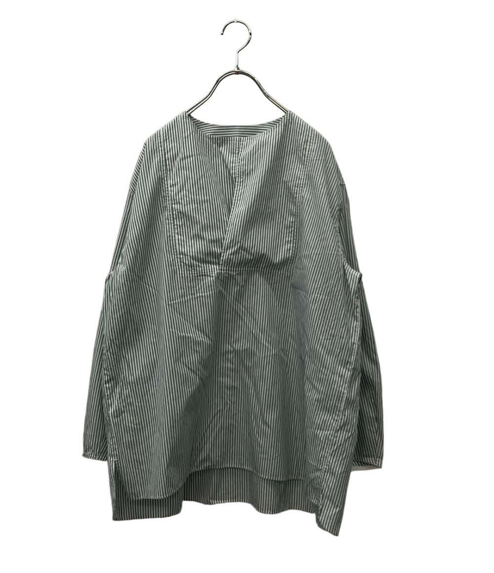 Drawer 長袖シャツ ブラウス ノーカラー コットン ストライプ 6511-299-0469 レディース SIZE 38 (S) ドゥロワー