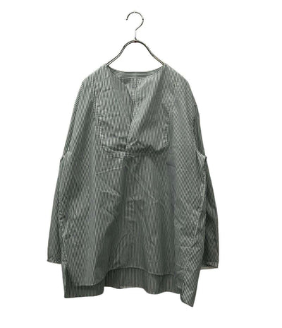 Drawer 長袖シャツ ブラウス ノーカラー コットン ストライプ 6511-299-0469 レディース SIZE 38 (S) ドゥロワー