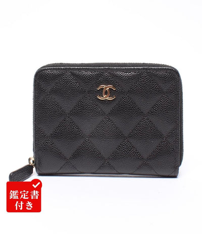 美品 CHANEL 二つ折り財布 ゴールド金具 キャビアスキン マトラッセ レディース シャネル
