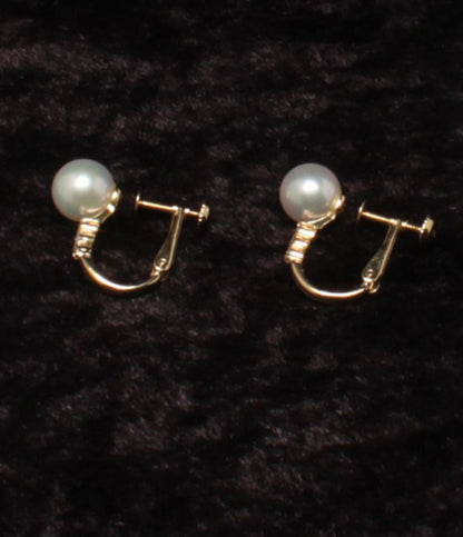 美品 イヤリング K18 パール 7.3mm ダイヤ 0.042ct レディース