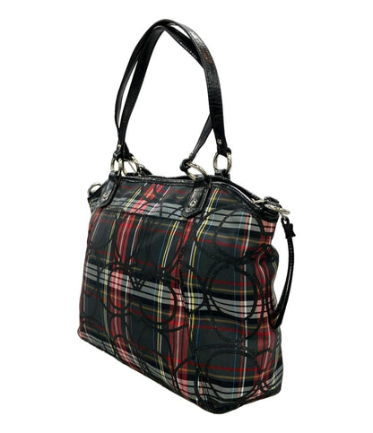 美品 COACH トートバッグ ショルダーバッグ 2WAY チェック柄 シグネチャー F20058 メンズ コーチ