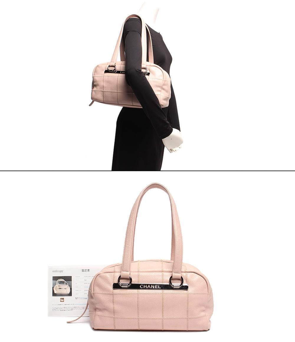 シャネル ショルダーバッグ ボストンバッグ レザー シルバー金具 チョコバー キャビアスキン レディース CHANEL