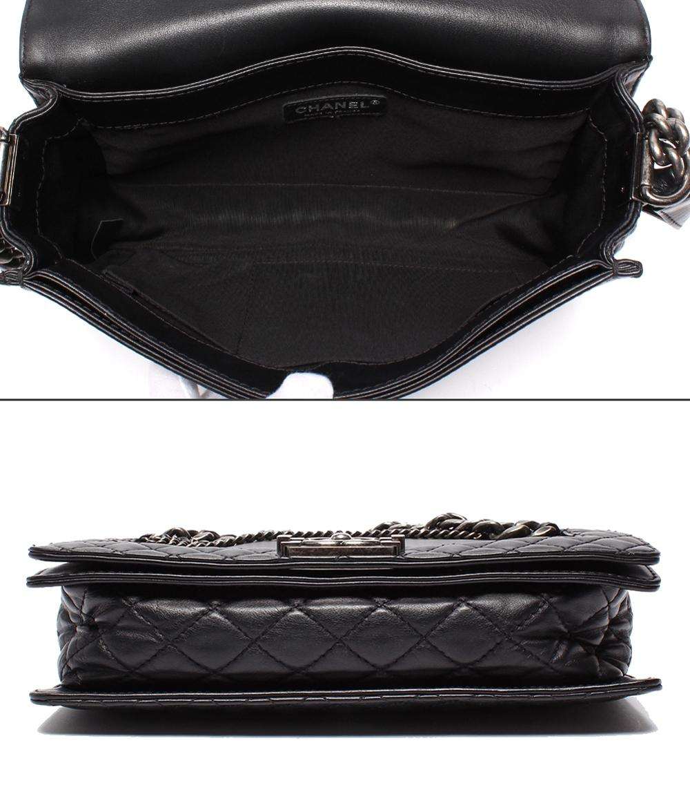 CHANEL チェーンショルダーバッグ ボーイシャネル28 チェーン ディティール ガンメタリック マトラッセ ラムスキン レディース シャネル