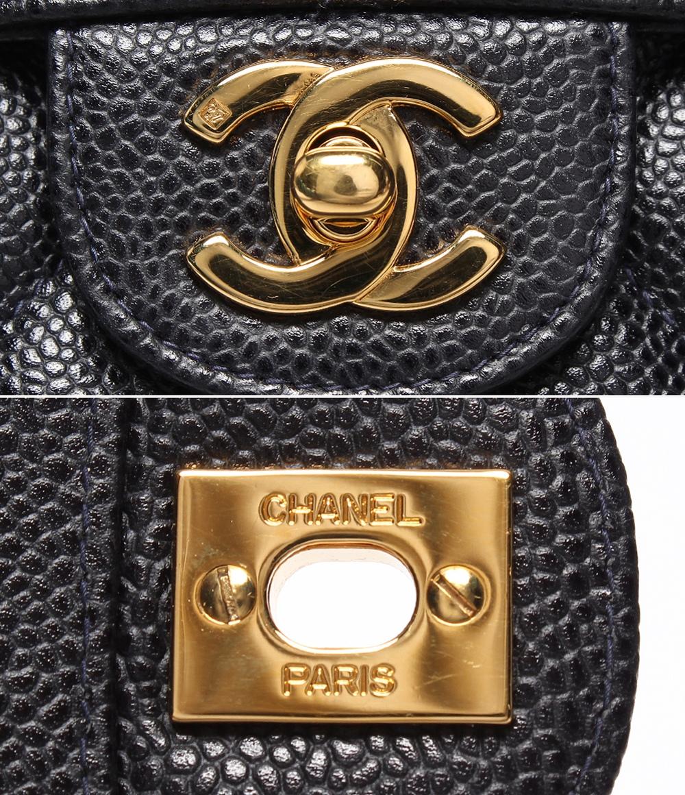 CHANEL チェーンショルダーバッグ マトラッセ キャビアスキン ゴールド金具 ダブルチェーン 6番台 肩掛け レディース シャネル