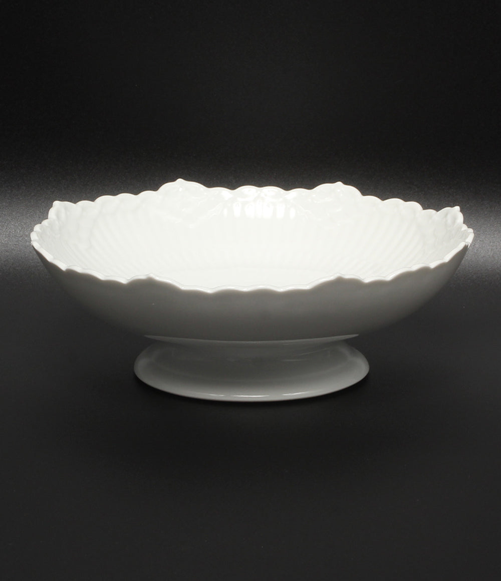 美品 Royal Copenhagen ケーキディッシュ 皿 足つき 17cm ホワイトフルーテッド ハーフレース ロイヤルコペンハーゲン