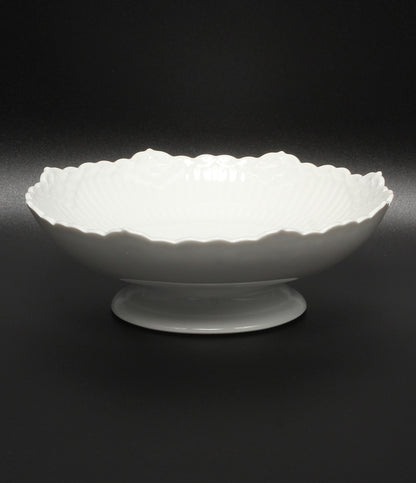 美品 Royal Copenhagen ケーキディッシュ 皿 足つき 17cm ホワイトフルーテッド ハーフレース ロイヤルコペンハーゲン