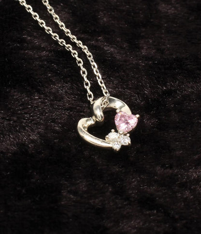 美品 ヨンドシー ネックレス SV ピンクトルマリン ホワイトトルマリン ハートモチーフ レディース 4℃