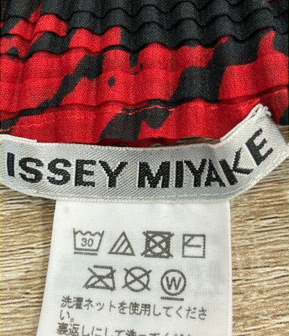 美品 ISSEY MIYAKE 半袖シャツ プリーツ レッド×ブラック模様 IM84FJ636 レディース SIZE 2 (M) イッセイミヤケ