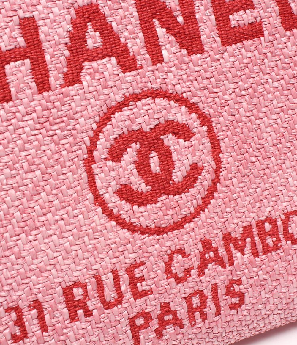 美品 シャネル ラウンドファスナー長財布 ストローキャンバスレザー A80056 レディース CHANEL