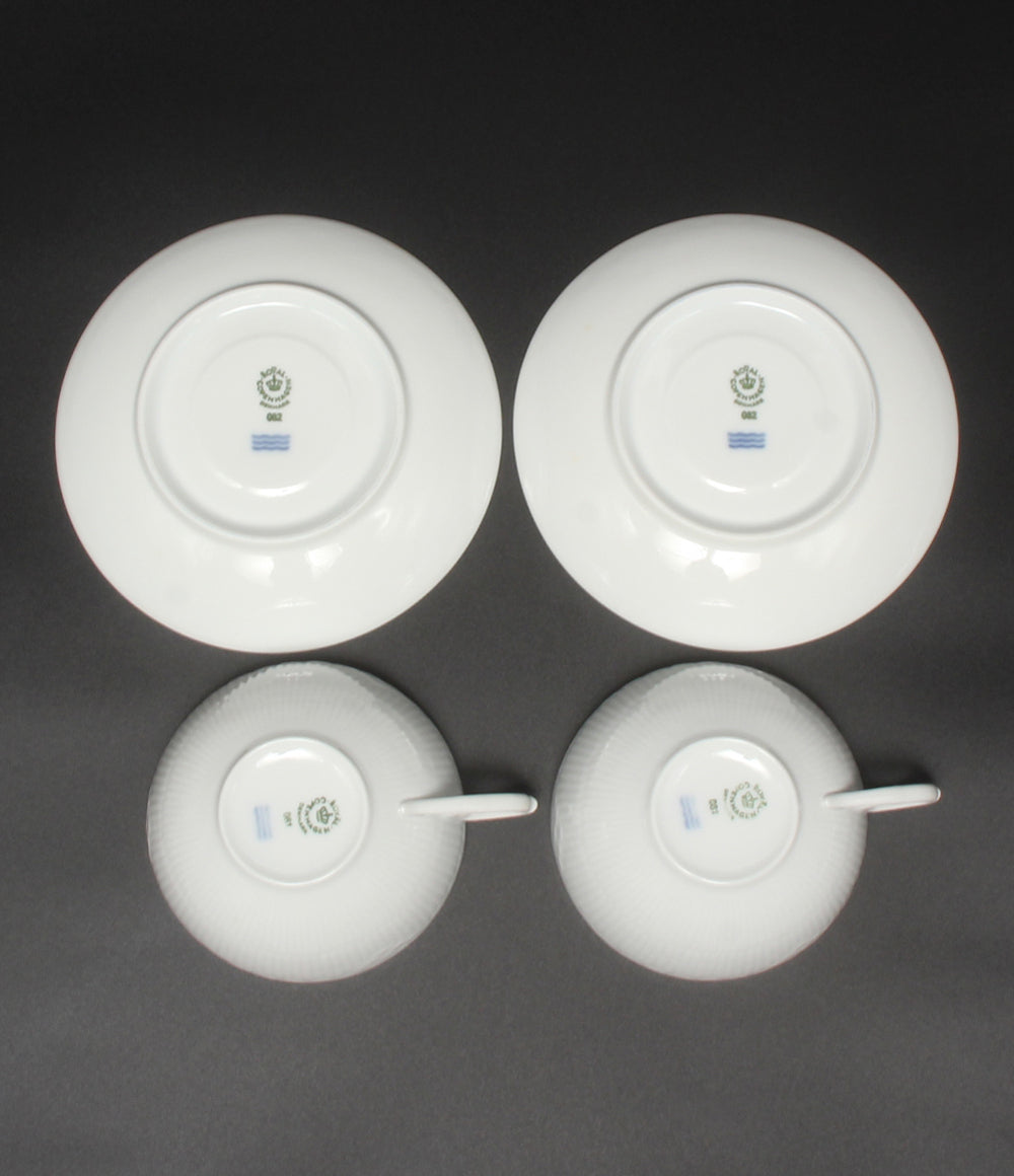 美品 Royal Copenhagen カップ＆ソーサー 2客セット ペア ホワイトフルーテッド ハーフレース ロイヤルコペンハーゲン