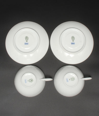美品 Royal Copenhagen カップ＆ソーサー 2客セット ペア ホワイトフルーテッド ハーフレース ロイヤルコペンハーゲン