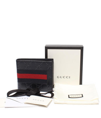 美品 GUCCI 二つ折り財布 GGシグネチャー シェリーライン 408826 メンズ グッチ
