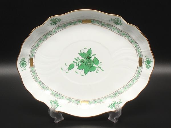 HEREND オーバルディッシュ 皿 26cm アポニーグリーン ヘレンド