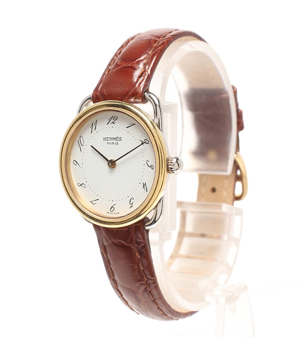 【美品】HERMES　レディース　アルソー　クォーツ Arceau エルメス アルソー レディースウォッチ SS×GP 革ベルト