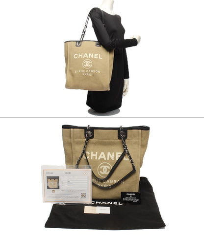 CHANEL チェーン ショルダーバッグ トートバッグ 肩掛け シルバー金具 キャンバス ドーヴィル PM レディース シャネル