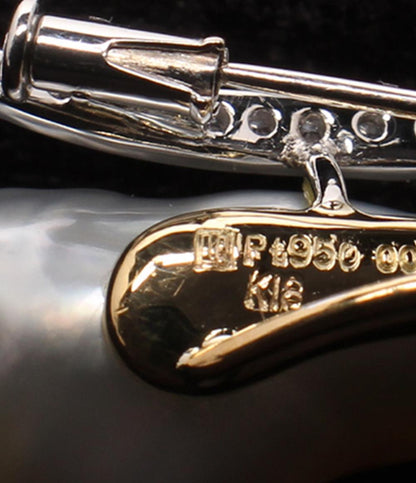 Uyeda Jeweller ブローチ K18 Pt950 バロックパール 約22x12mm ダイヤ レディース ウエダジュエラー