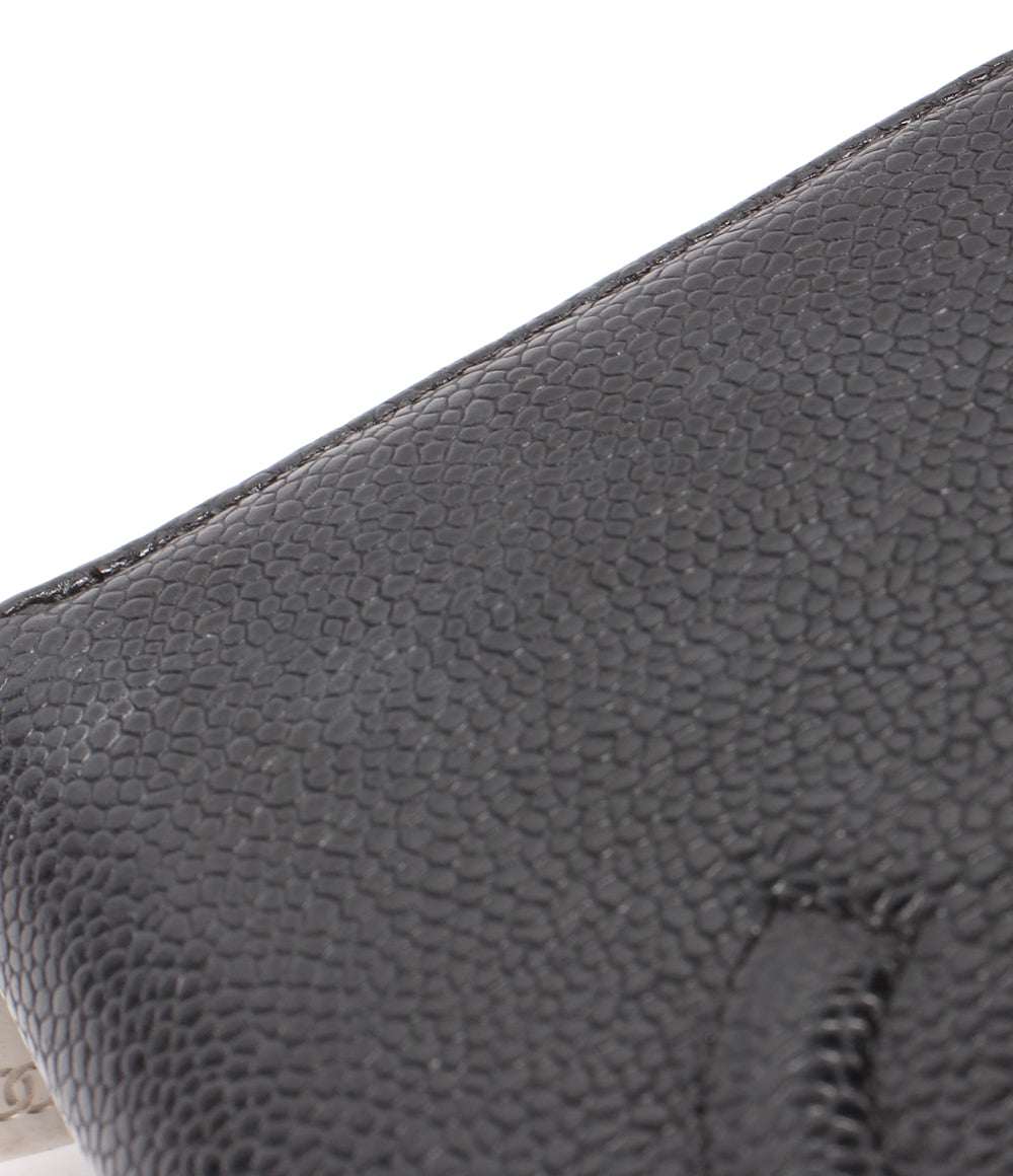 CHANEL ラウンドファスナー長財布 シルバー金具 キャビアスキン レディース シャネル