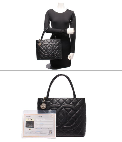 CHANEL トートバッグ シルバー金具 復刻トート キャビアスキン メダリオン ココマーク ６番台 レディース シャネル