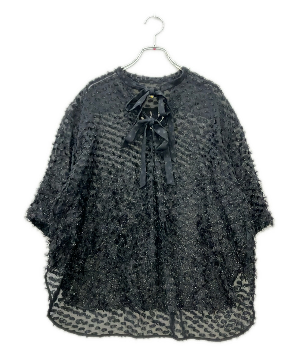 Drawer 半袖 ダブルリボン フリンジ ジャガード シアー ブラウス 6521-299-1098 レディース SIZE 38 (S) ドゥロワー