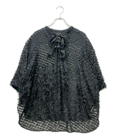 Drawer 半袖 ダブルリボン フリンジ ジャガード シアー ブラウス 6521-299-1098 レディース SIZE 38 (S) ドゥロワー