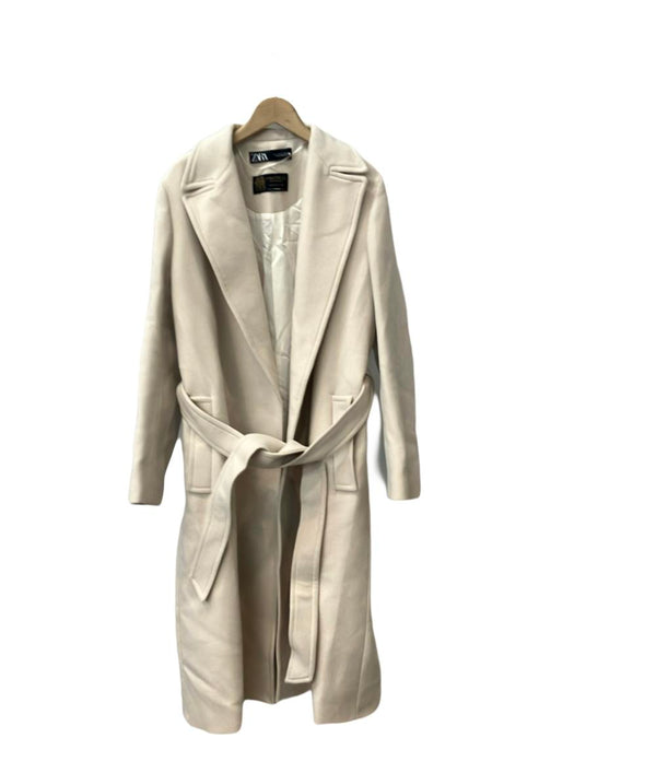 【ZARA】ノーカラーガウンコート　ナチュラル　XS ZARA(ザラ) ノーカラーガウンコート レディース アウター コート ZARA