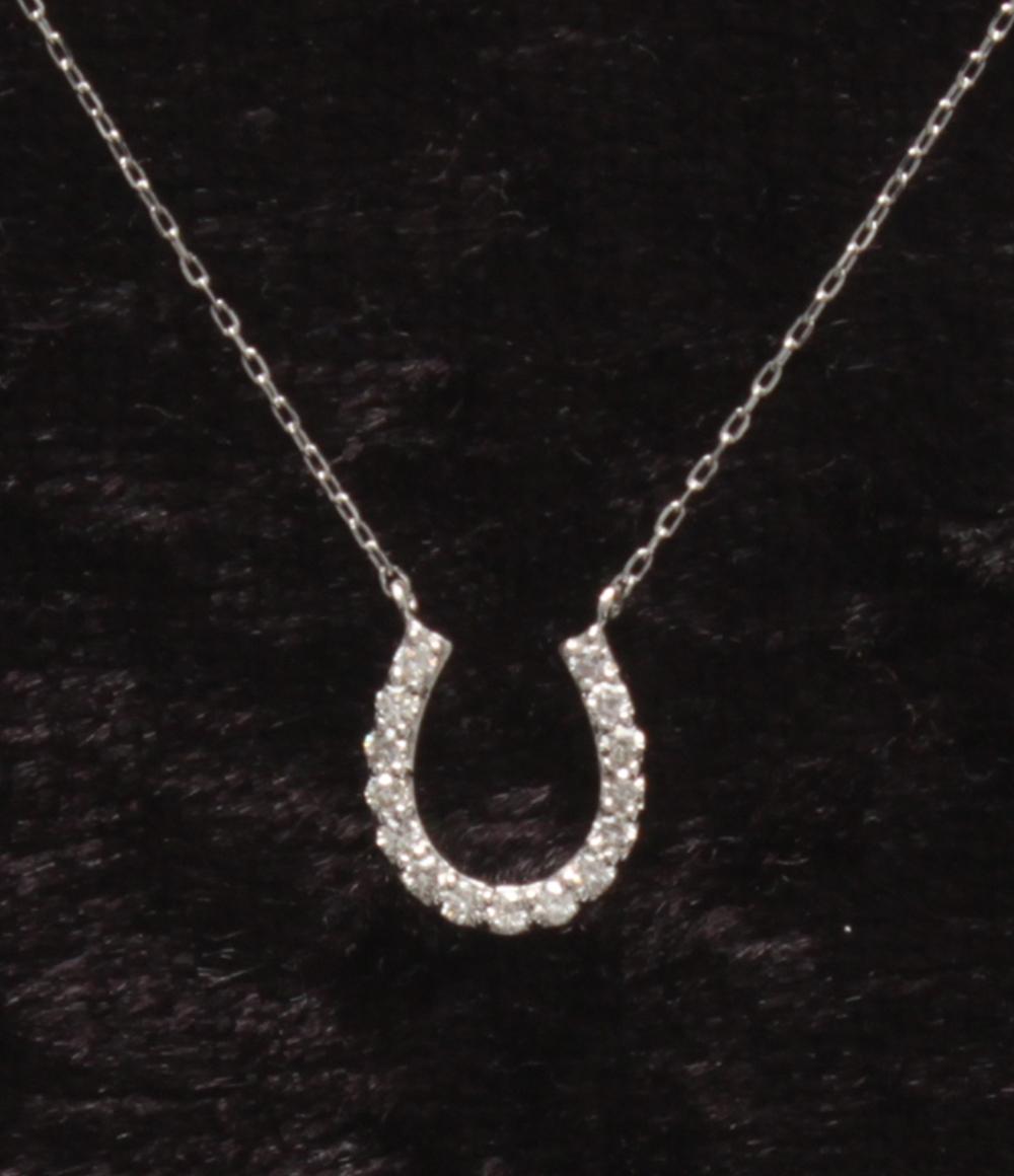 美品 ネックレス Pt900 Pt850 ダイヤ 0.10ct ホースシューモチーフ レディース