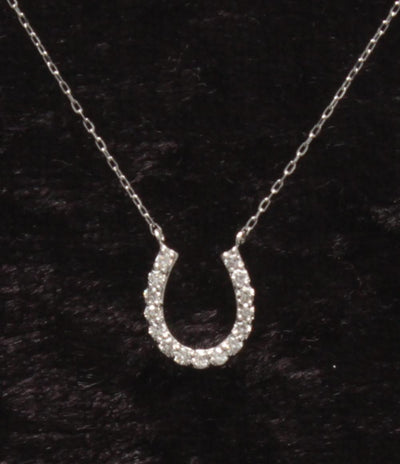 美品 ネックレス Pt900 Pt850 ダイヤ 0.10ct ホースシューモチーフ レディース