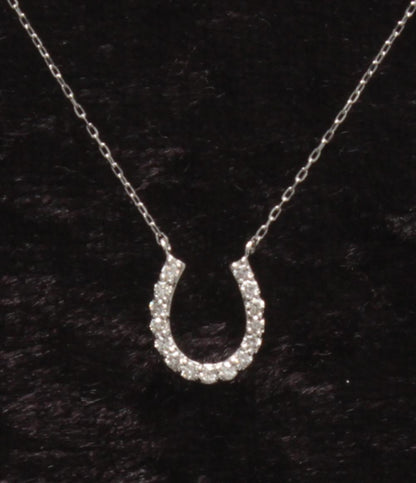 美品 ネックレス Pt900 Pt850 ダイヤ 0.10ct ホースシューモチーフ レディース