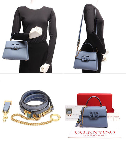 美品 ヴァレンティノ・ガラヴァーニ レザー ハンドバッグ ショルダーバッグ Vスリング スモール ハンドバッグ グレインカーフスキン ナイアガラ