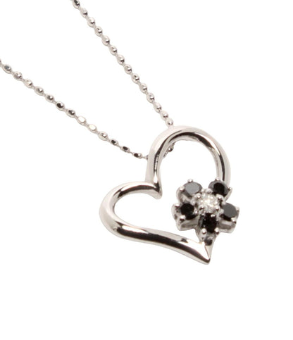 美品 ネックレス K10WG ダイヤ ブラックダイヤ 0.22ct ハートモチーフ フラワーモチーフ レディース