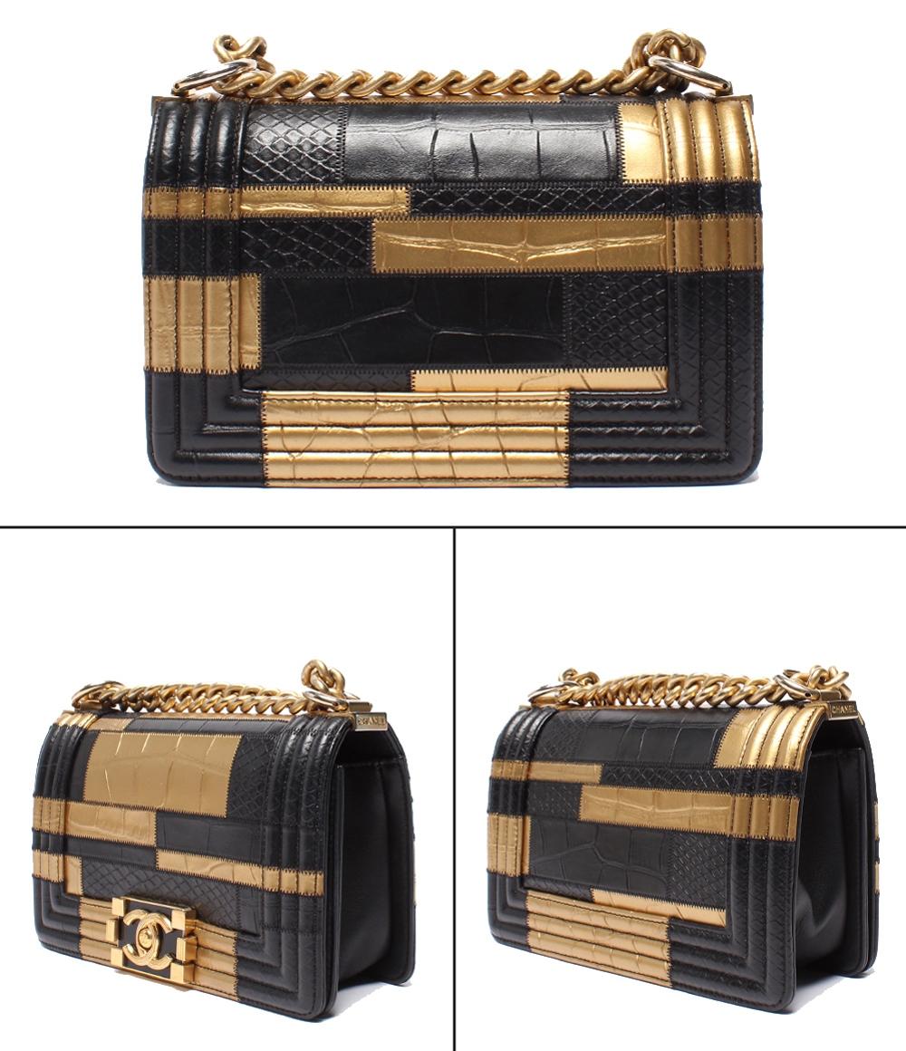 美品 CHANEL チェーンショルダーバッグ ゴールド金具 クロコ型押し ボーイシャネル レディース シャネル