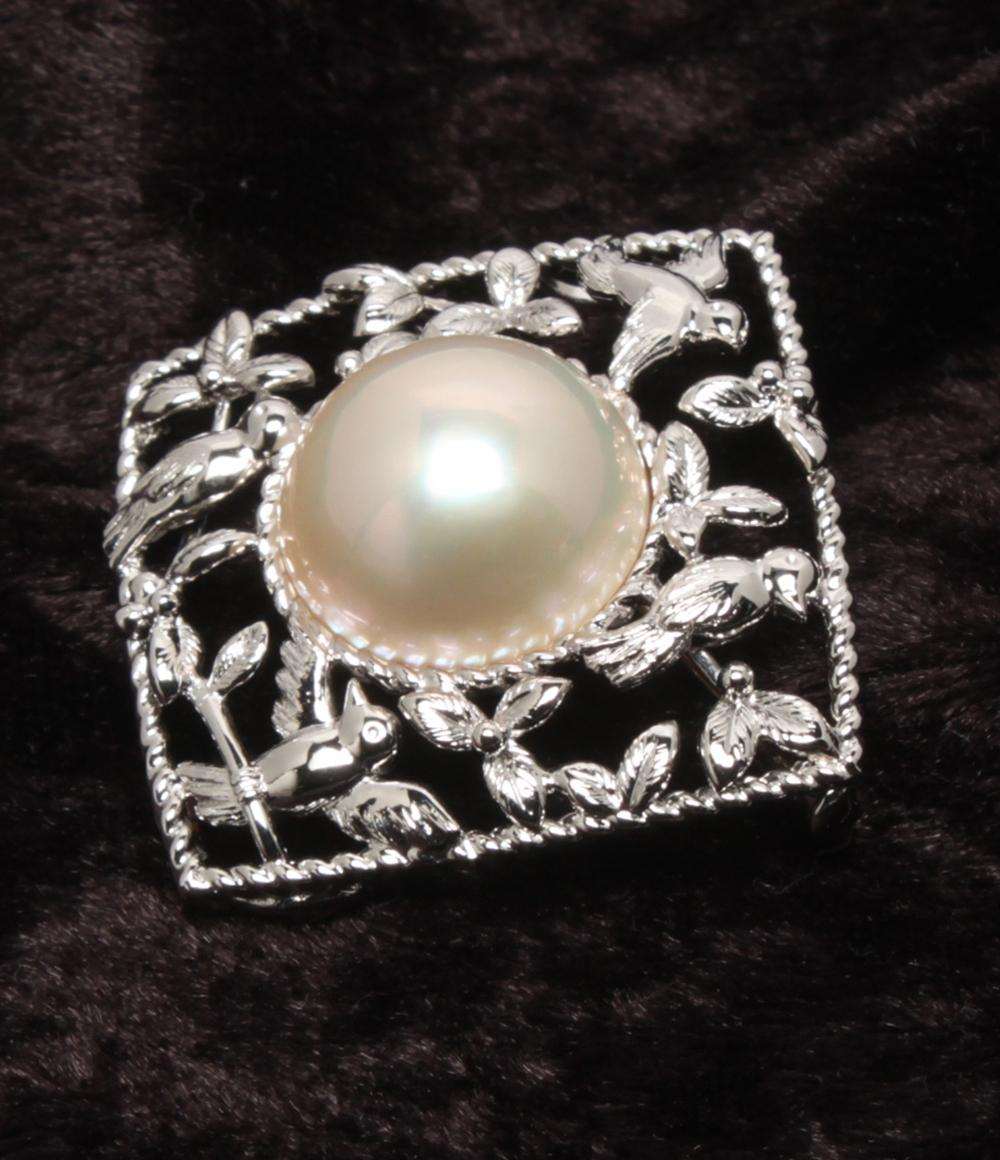 美品 TASAKI ブローチ ペンダントトップ SV マベパール 16.6mm トリ