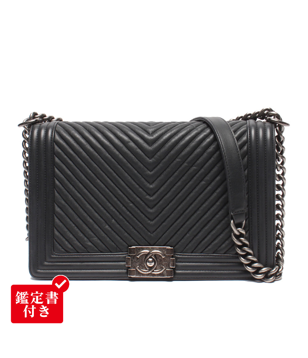 CHANEL チェーンショルダーバッグ 肩掛け シルバー金具 ラムスキン ボーイシャネル Vステッチ 20番台 レディース シャネル