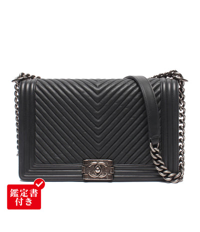 CHANEL チェーンショルダーバッグ 肩掛け シルバー金具 ラムスキン ボーイシャネル Vステッチ 20番台 レディース シャネル