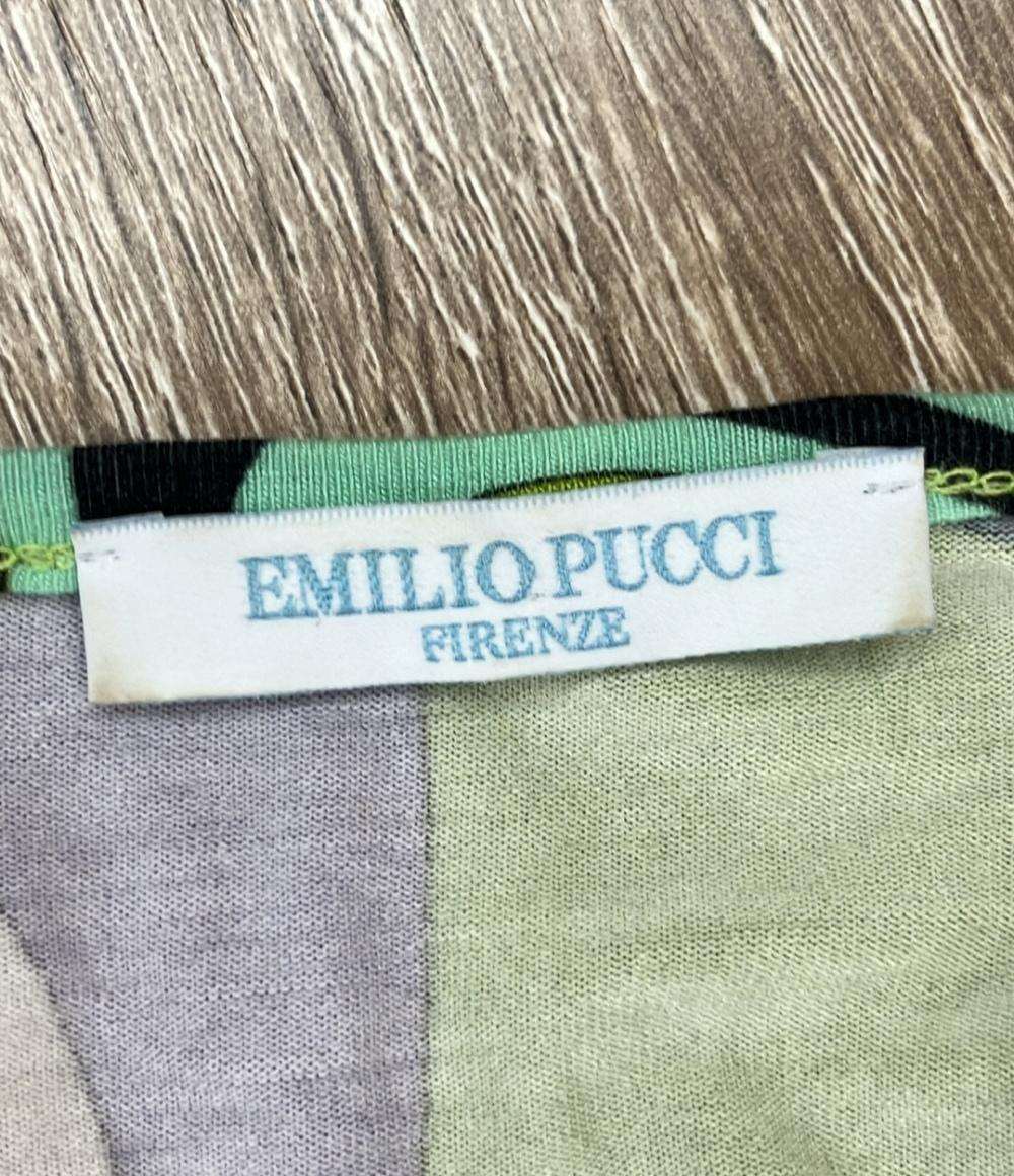 訳あり Emilio Pucci 半袖Tシャツ Vネック 7分袖 プッチ柄 レディース SIZE S エミリオ プッチ