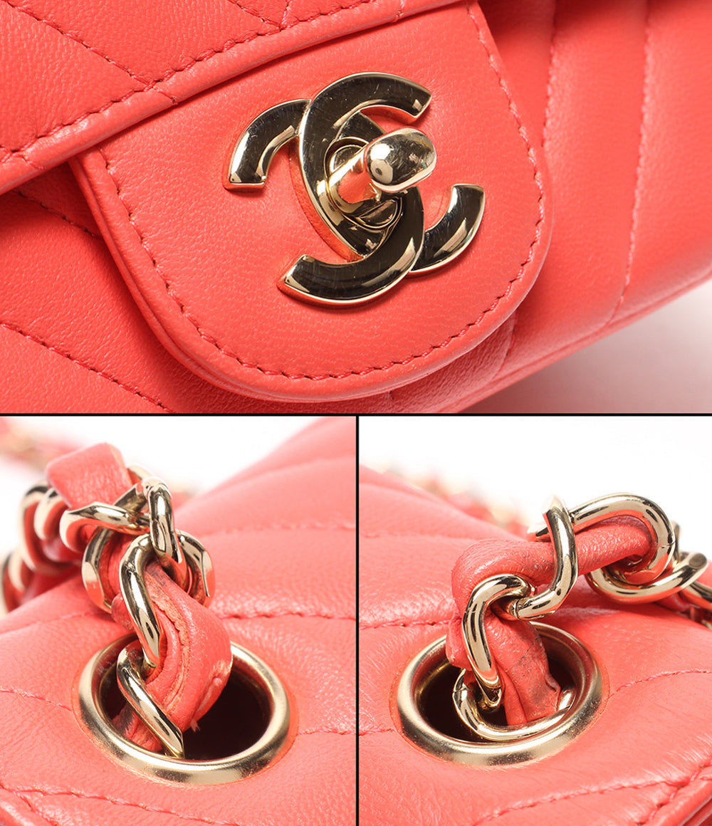 CHANEL チェーンショルダーバッグ 肩掛け ゴールド金具 Vステッチ シングルチェーン シングルフラップ シェブロン ラムスキン A35200 レディース