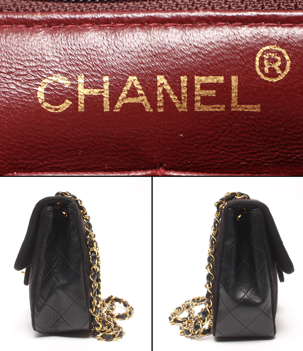 CHANEL チェーンショルダーバッグ 肩掛け ゴールド金具 ミニマトラッセ シングルフラップ シングルチェーン 1番台 ラムスキン×コットン レディース