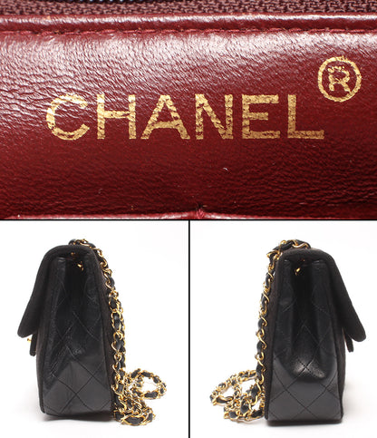 CHANEL チェーンショルダーバッグ 肩掛け ゴールド金具 ミニマトラッセ シングルフラップ シングルチェーン 1番台 ラムスキン×コットン レディース