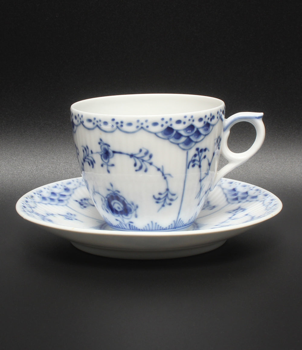 美品 Royal Copenhagen カップ＆ソーサー ブルーフルーテッド ハーフレース ロイヤルコペンハーゲン